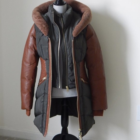 NB Series by Nicole Benisti COURVECHAL Two- tone Quilted Down Coat Fur Trim NWT - Picture 6 of 12